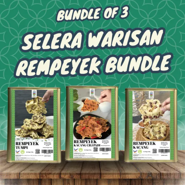 Selera Warisan Rempeyek Bundle of 3 : Rempeyek Kacang, Rempeyek Chilli Padi, Rempeyek Tumpi